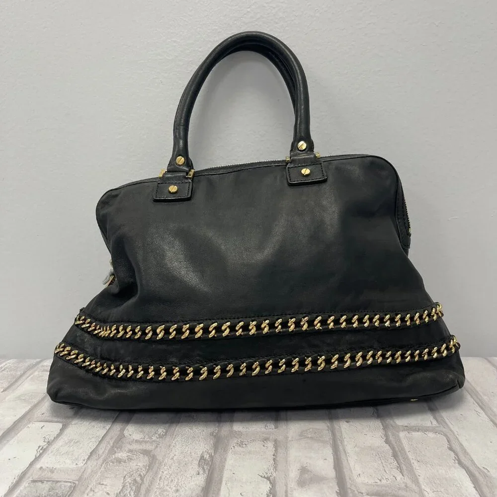 Tory Burch Top Handle Satchel in Black Leather w/ Gold-tone Chain - Preowned